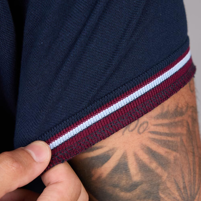 Navy Striped Collar Polo