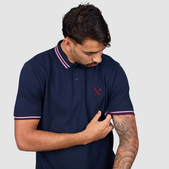 Navy Striped Collar Polo