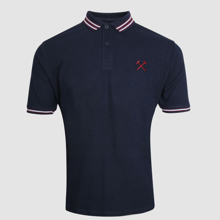 Navy Striped Collar Polo