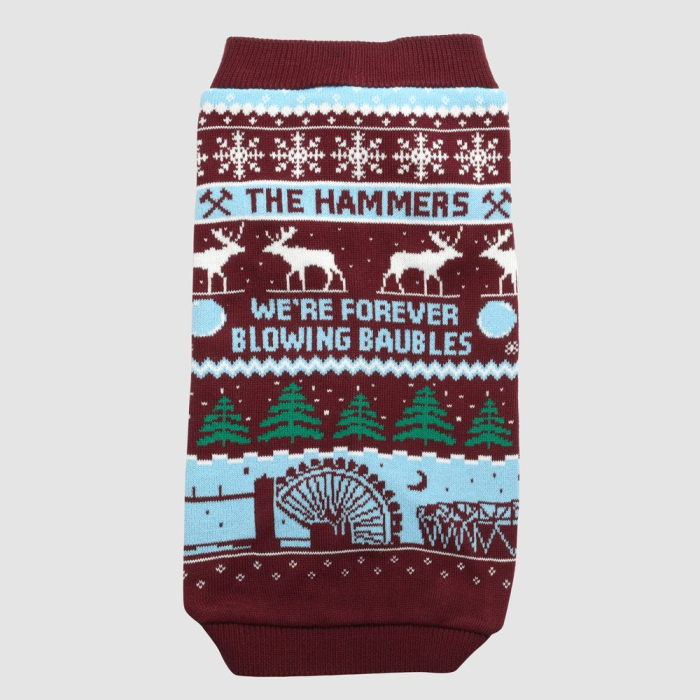 West Ham Dog Blowing Baubles Christmas Jumper