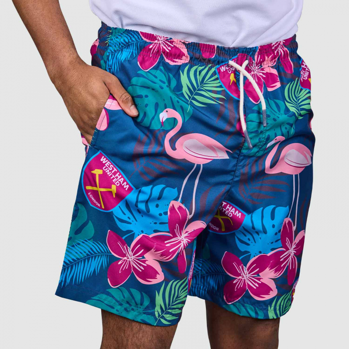 West Ham Adult Hawaiian Flamingo Green Shorts