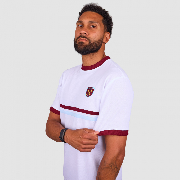 Side view of West Ham Retro Pique White T-Shirt