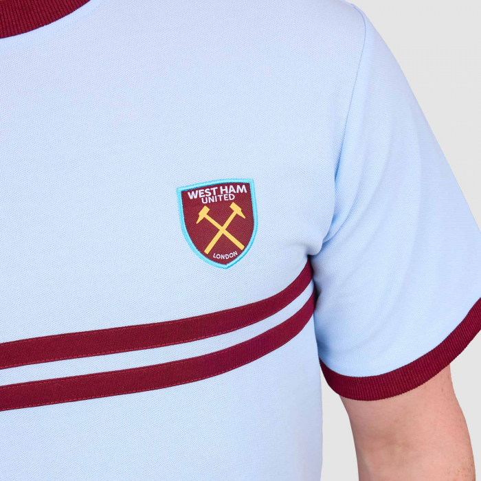 Close up of West Ham Retro Pique Blue T-Shirt