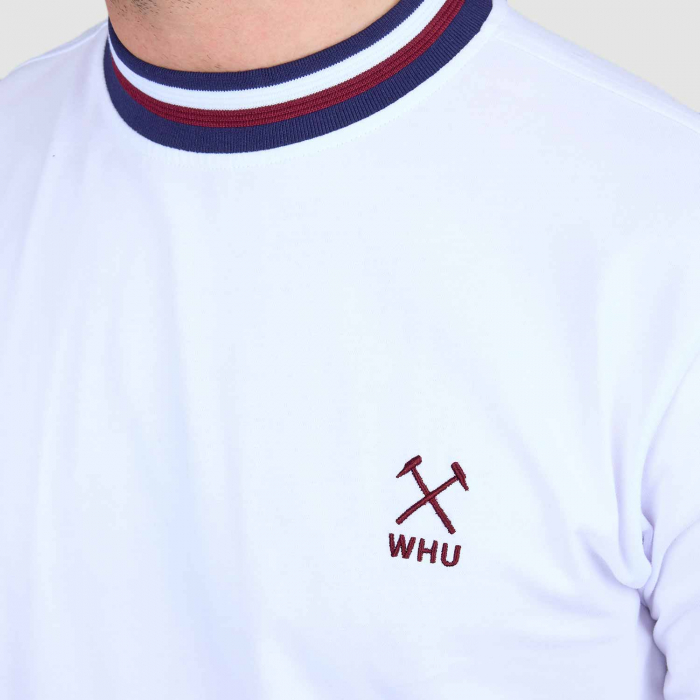 Collar and crest of West Ham Flag Print White T-Shirt
