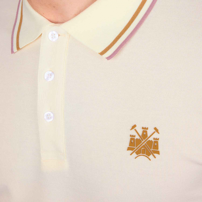 Close up of West Ham Castle Collection Cream Polo