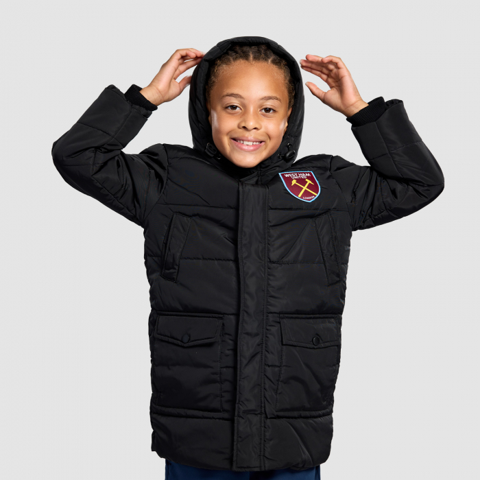 West Ham United Black Hooded Coat - Junior