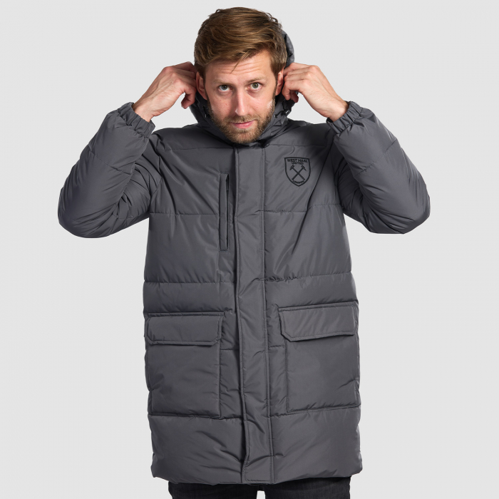 West Ham United Grey Padded Coat - Adults