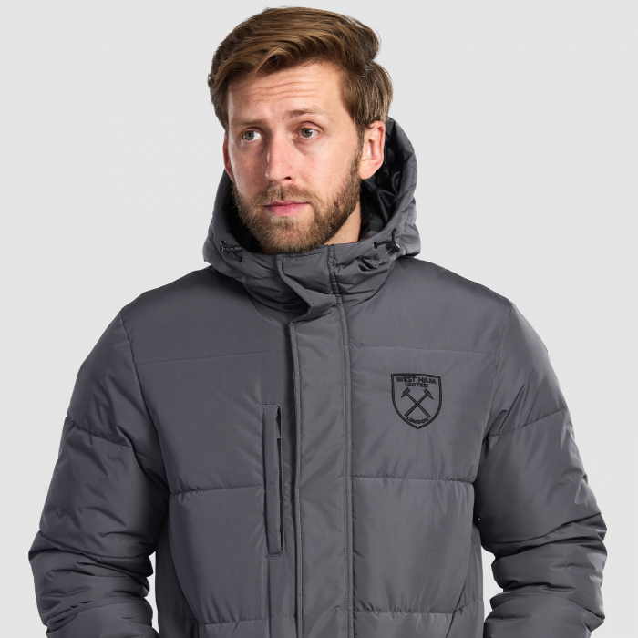 West Ham United Grey Padded Coat - Adults