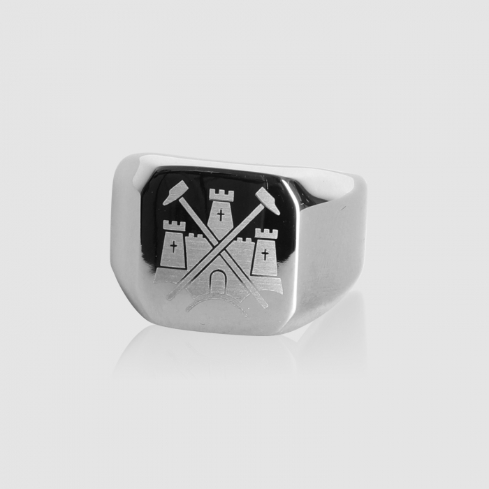 West Ham Stainless Steel Chunky Square Castle Ring