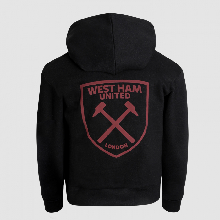 Junior Black Back Print Crest Hoodie 