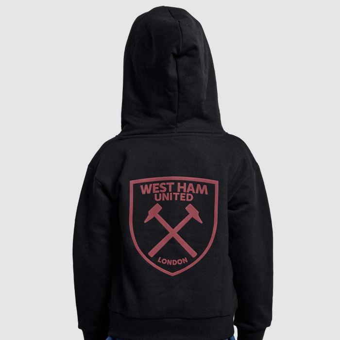 Junior Black Back Print Crest Hoodie 