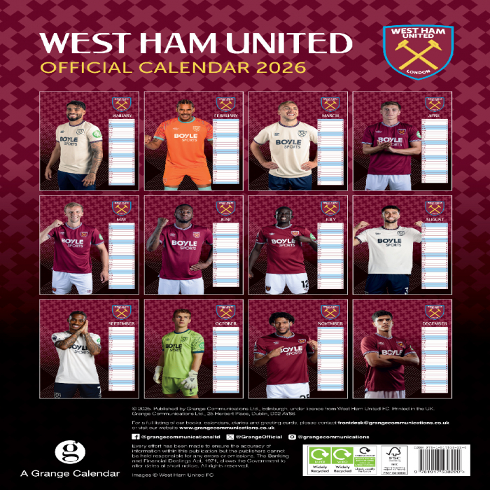 West Ham 2026 Calendar