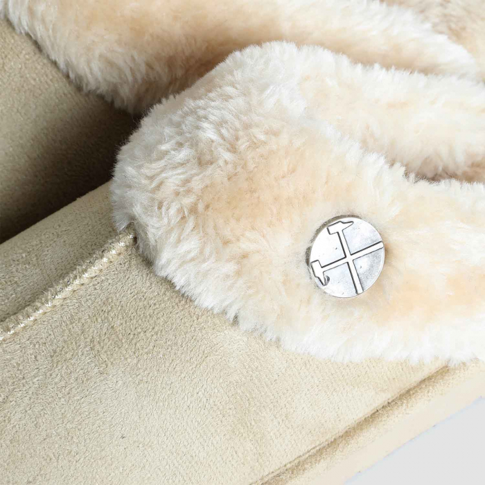 Womens Cream Mule Slippers