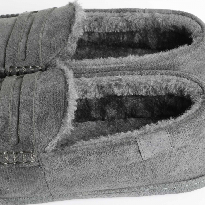 Mens Dark Grey Moccasin Slippers