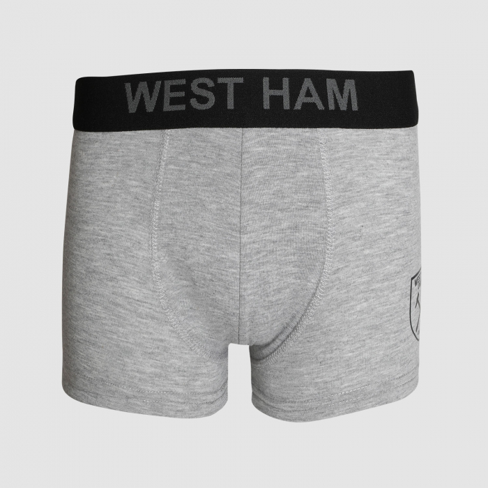West Ham Junior 2 Pack Boxer Shorts - Black/Grey