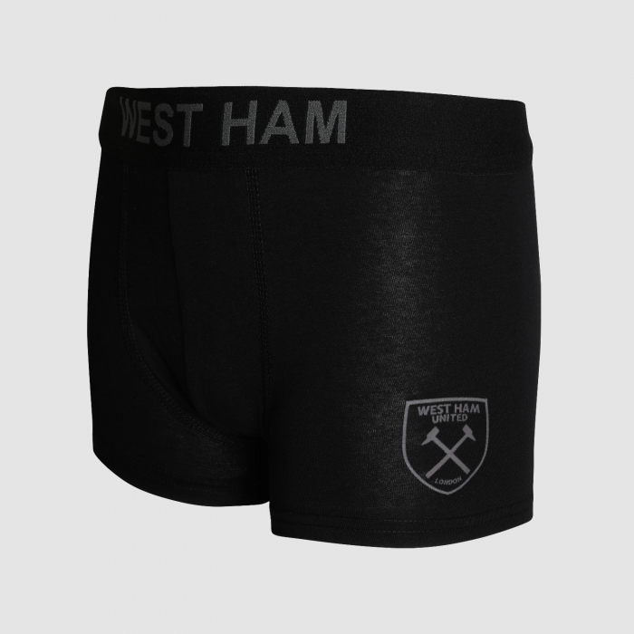 West Ham Junior 2 Pack Boxer Shorts - Black/Grey