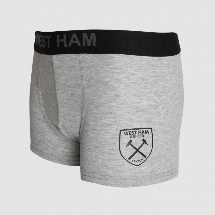 West Ham Junior 2 Pack Boxer Shorts - Black/Grey