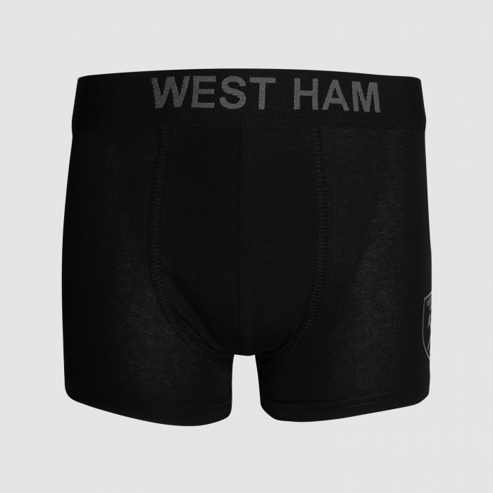 West Ham Junior 2 Pack Boxer Shorts - Black/Grey