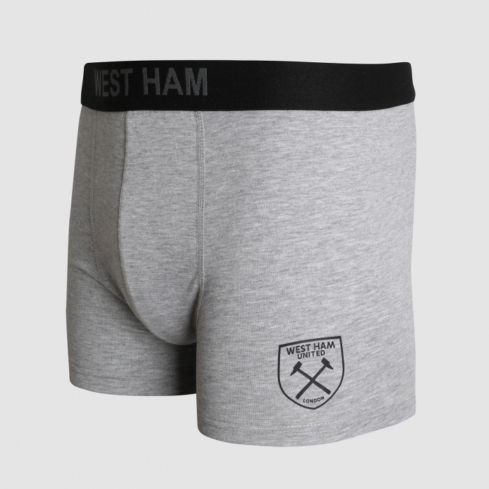 West Ham 2 Pack Boxer Shorts - Black/Grey