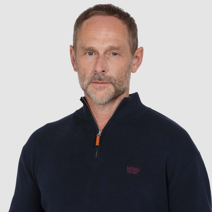Adults Navy Waffle Quarter Zip Sweater