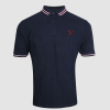 Navy Striped Collar Polo