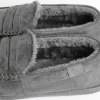 Mens Dark Grey Moccasin Slippers