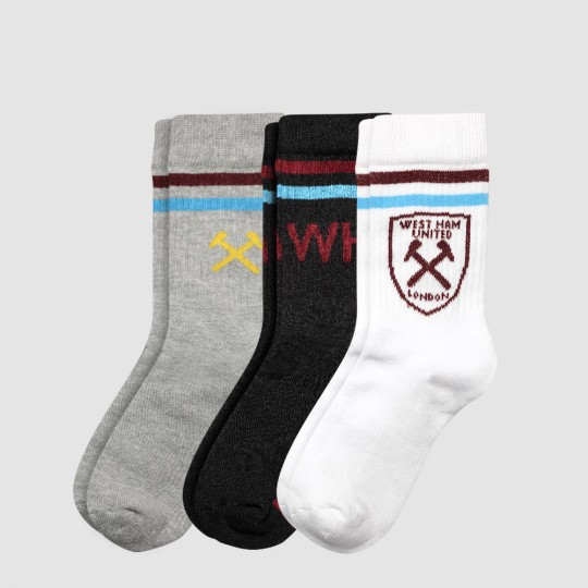 West Ham Junior 3 Pack Crew Socks