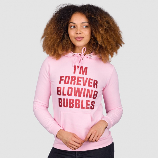 Womens Pink Glitter Forever Blowing Bubbles Hoodie