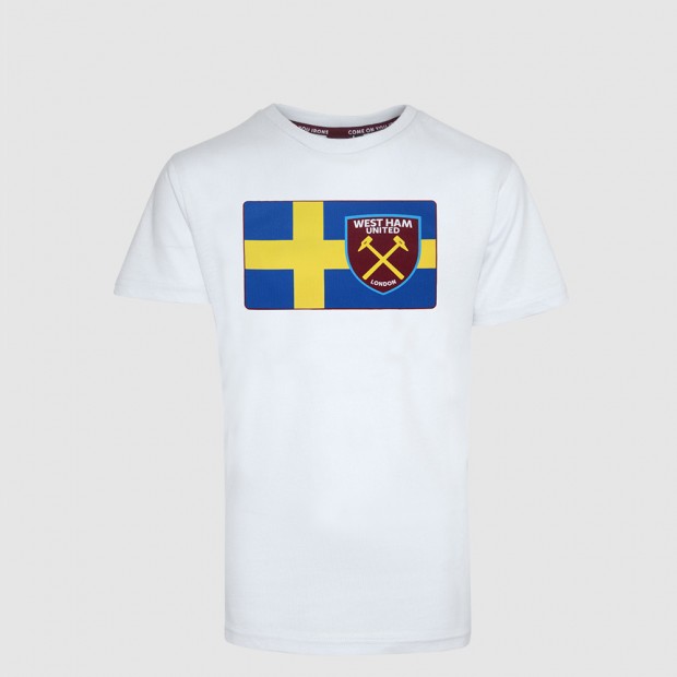 2418 - White Sweden Flag/Crest T-Shirt