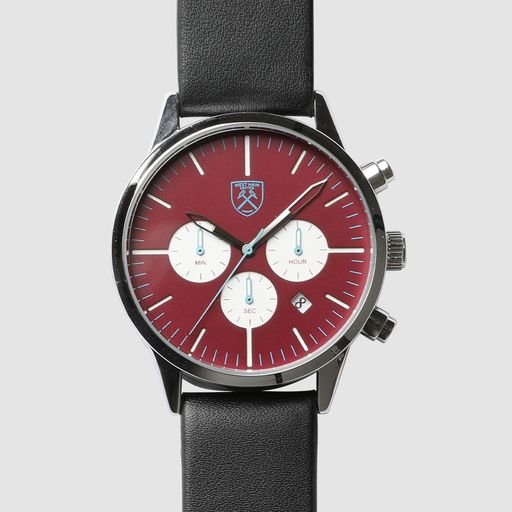 Black Leather Strap Chronograph Crest Watch