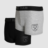 West Ham Junior 2 Pack Boxer Shorts - Black/Grey