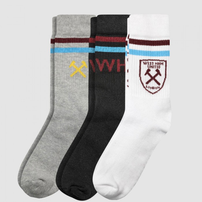 West Ham Mens 3 Pack Crew Socks