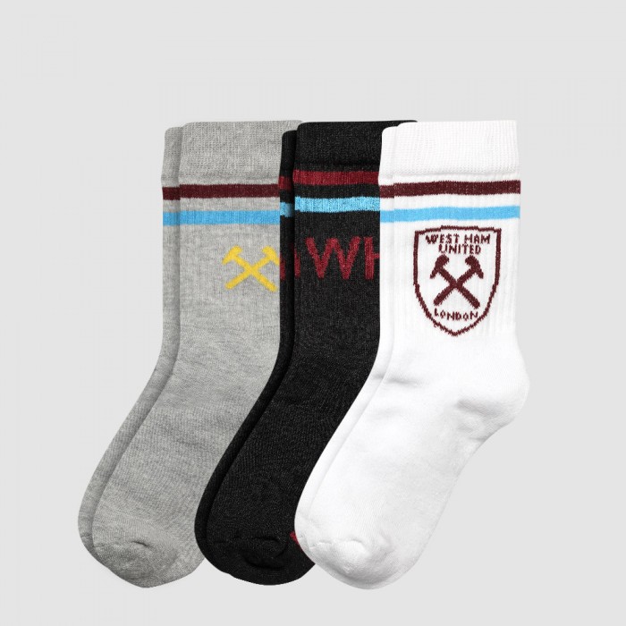 West Ham Junior 3 Pack Crew Socks West Ham Junior 3 Pack Crew Socks
