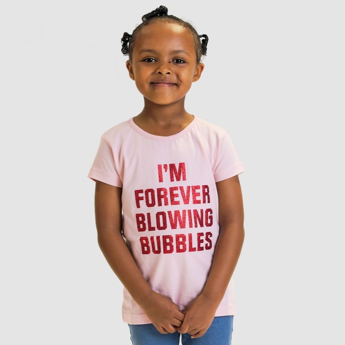 Girls Pink Glitter Forever Blowing Bubbles T-Shirt