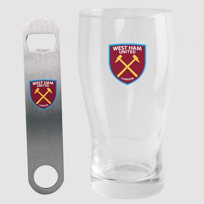 West Ham Pint Glass & Bottle Opener Set