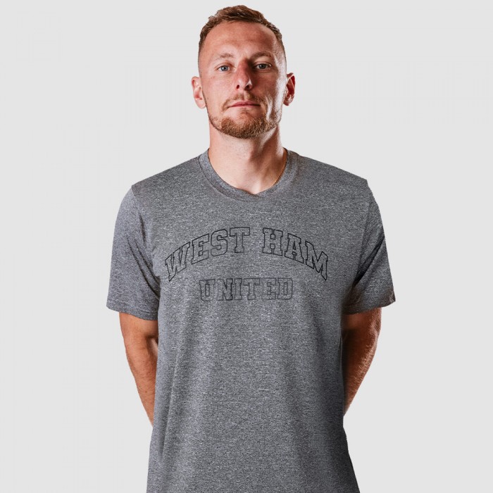West Ham Grey Marl Text T-Shirt
