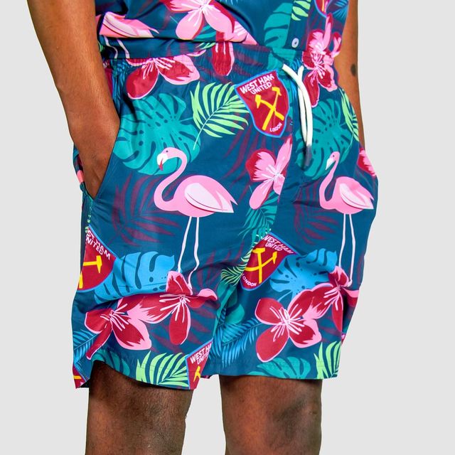 West Ham Adult Hawaiian Flamingo Green Shorts