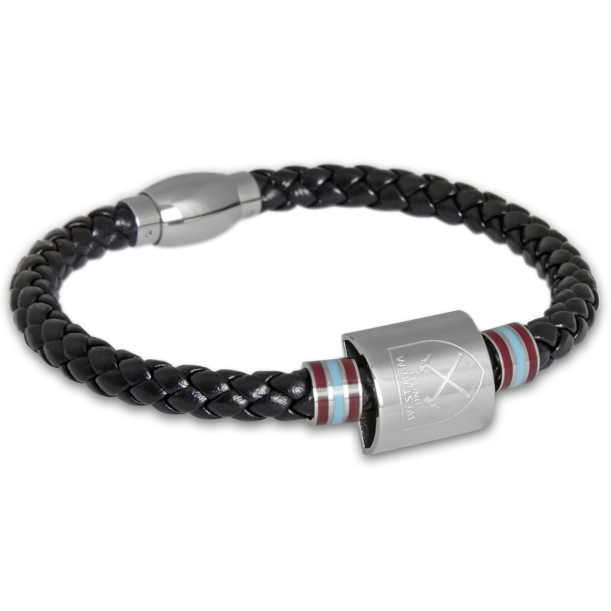 West Ham Leather Colour Stripe Crest Bracelet West Ham Leather Colour Stripe Crest Bracelet
