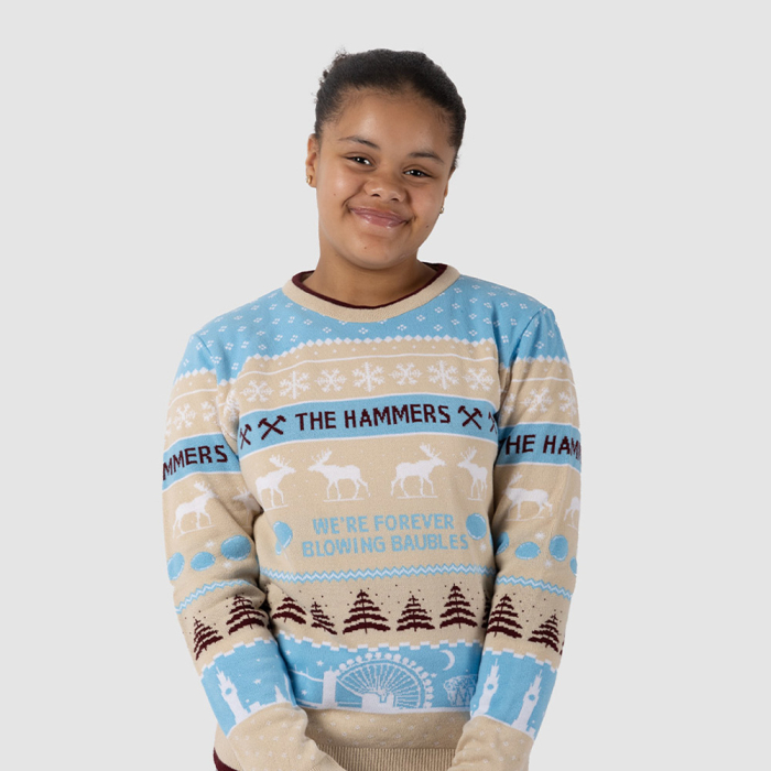 West Ham Junior Blowing Baubles Christmas Jumper West Ham Junior Blowing Baubles Christmas Jumper