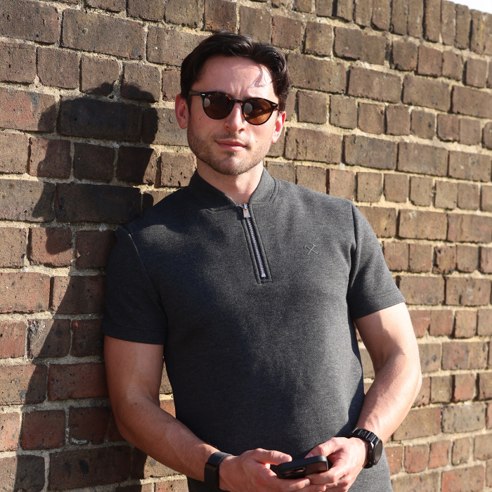 West Ham Stone Wash Pique Zip Polo - Ink