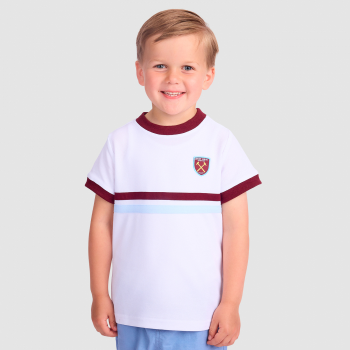 Front view of West Ham Junior Retro Pique White T-Shirt Front view of West Ham Junior Retro Pique White T-Shirt