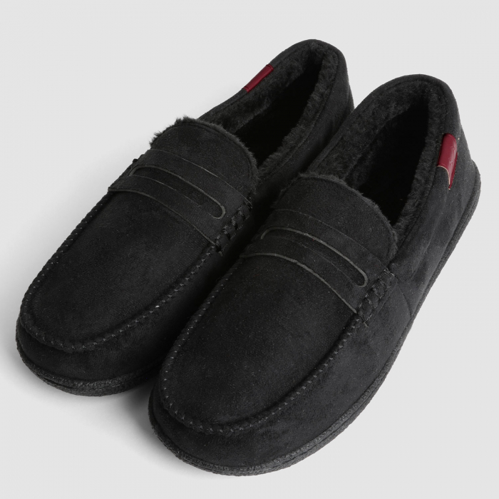 Mens Black Moccasin Slippers