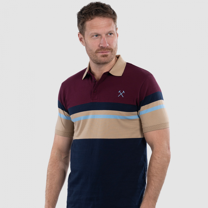 Adults Claret/Navy Block Stripe Polo
