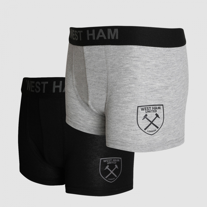 West Ham Junior 2 Pack Boxer Shorts - Black/Grey