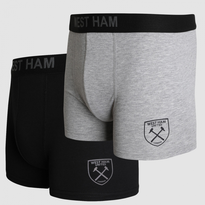 West Ham 2 Pack Boxer Shorts - Black/Grey