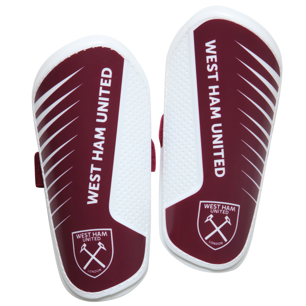 Boys Claret/White Shin Pads