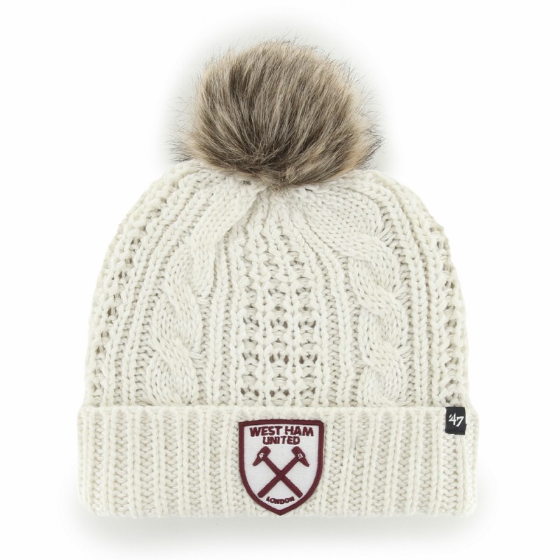 West Ham 47 - Womens White Cable Cuff Knit Hat