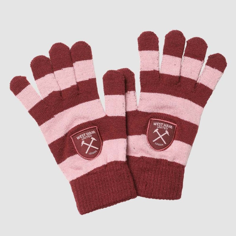 Junior Claret/Pink Striped Gloves
