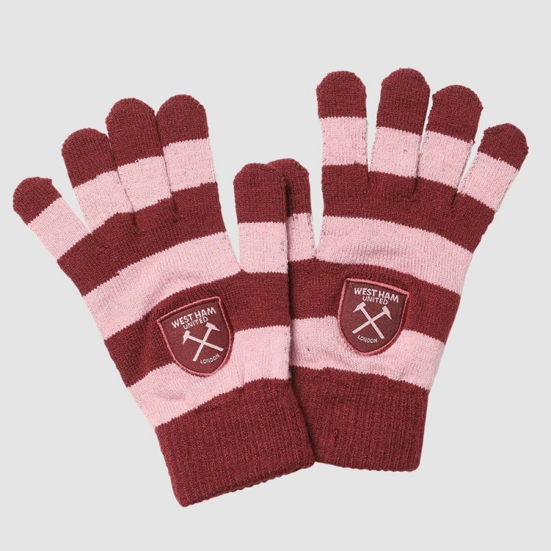 Adults Claret/Pink Striped Gloves